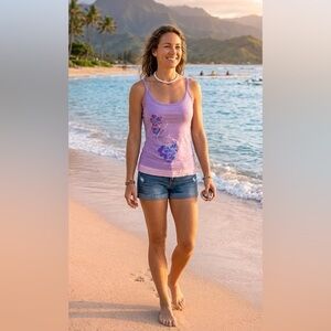 Crazy Shirts Hawaii Original Purple Tank Top Size XS Beach Vacation Coastal